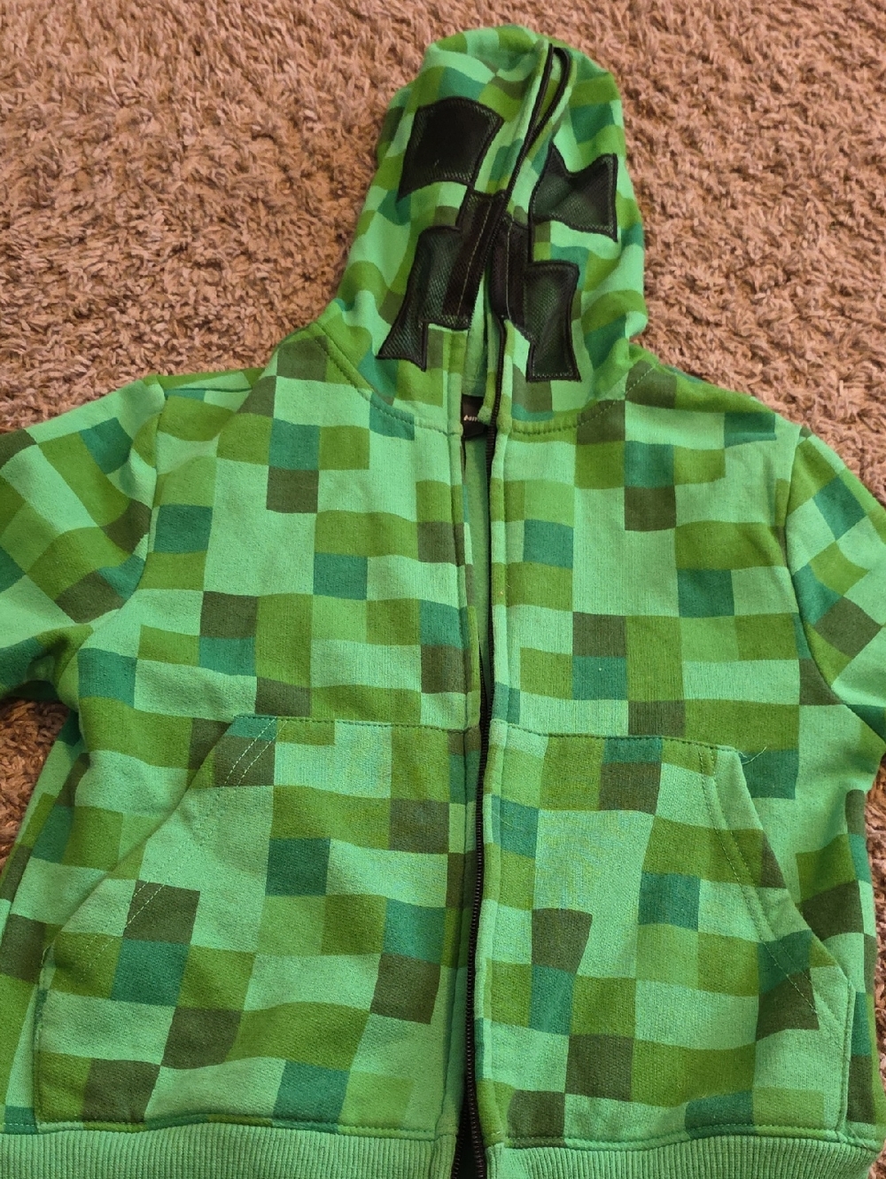 Kids Green Pixel-Print Zip Hoodie Minecraft